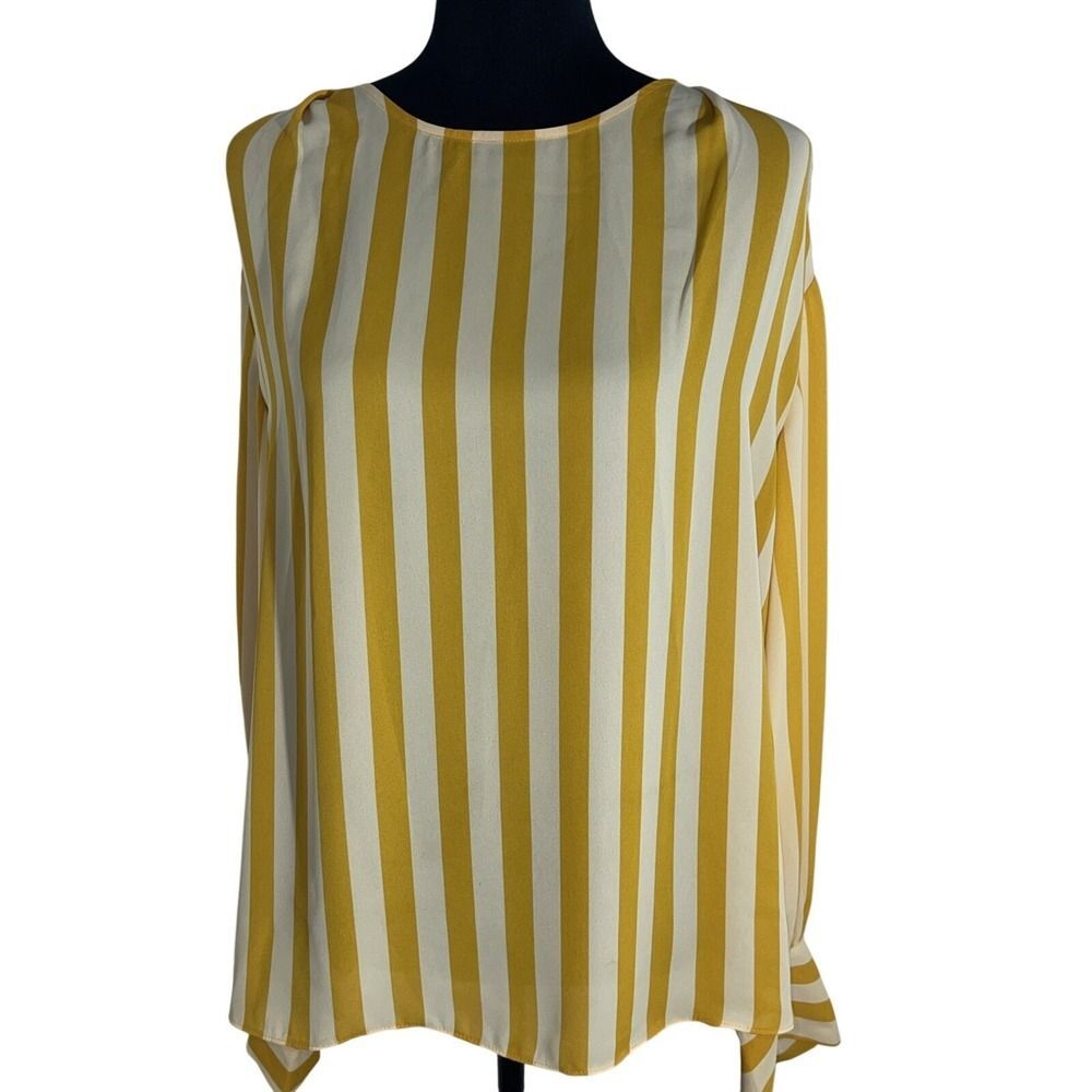 Worthington Striped Blouse Womens Size XL Mustard Yellow Cream Long Sleeve Top